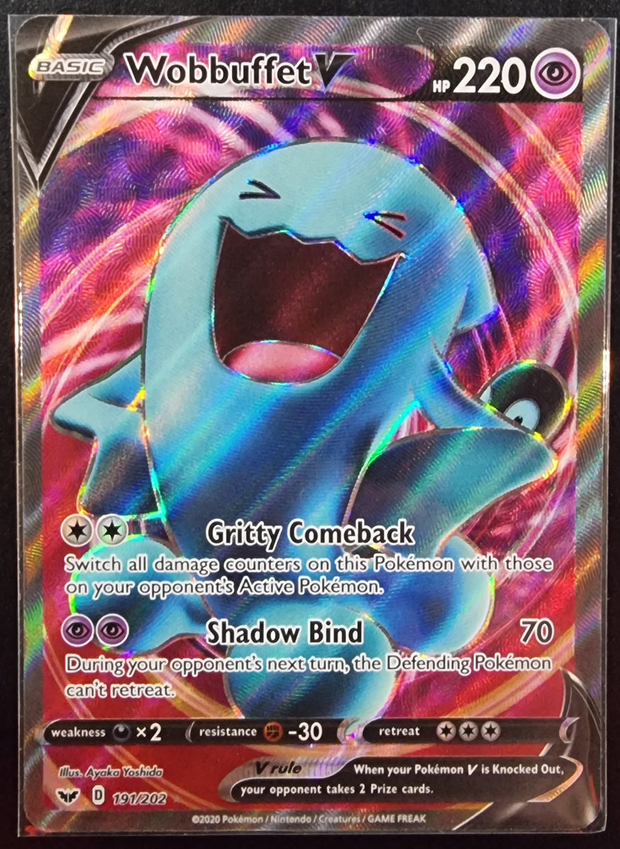 Pokemon Card - Sword & Shield 191/202 - WOBBUFFET V (Full Art) (ultra rare  holo) (Mint): : Sell TY Beanie Babies, Action Figures,  Barbies, Cards & Toys selling online