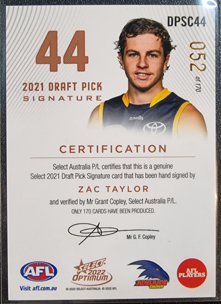 Zac Taylor 2022 Select AFL Optimum Draft Pick Signature COPPER 052