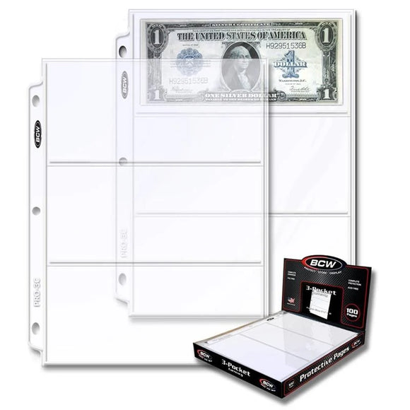 BCW Pro 3-Pocket Currency Pages (100ct)
