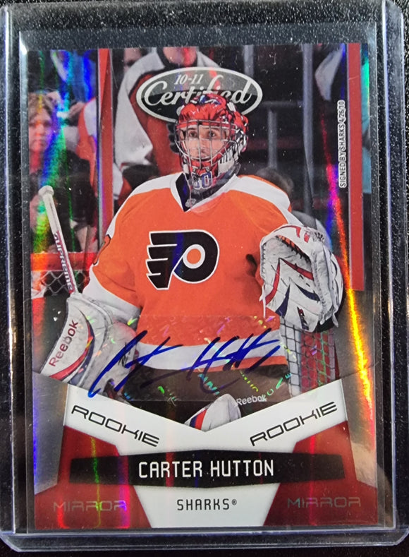 Carter Hutton RC #/100 - 2010-11 Panini Certified NHL Hockey MIRROR RED Rookie Auto