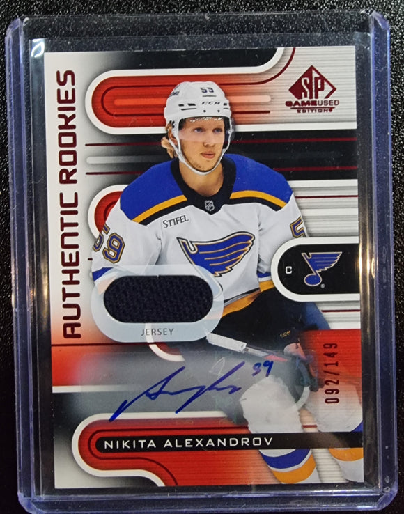 Nikita Alexandrov RC #/149 - 2022-23 Upper Deck SP Game Used Authentic Rookies Auto RED