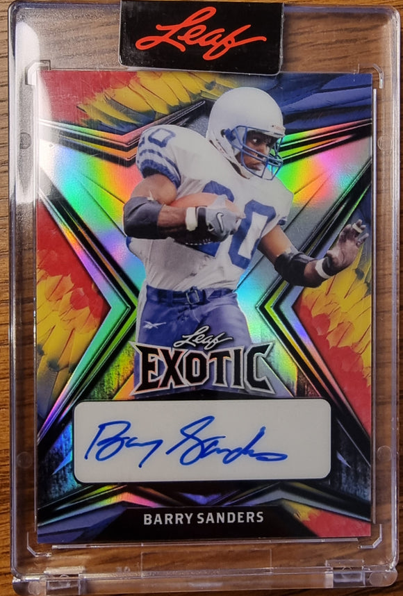 Barry Sanders #/6 - 2022 Leaf Exotic PARROT PARALLEL Autograph #EA-BS1