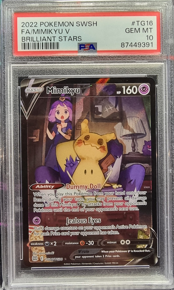 Mimikyu V - Pokemon Brilliant Stars FULL ART Trainer Gallery #TG16/TG30 - PSA 10 GEM MT