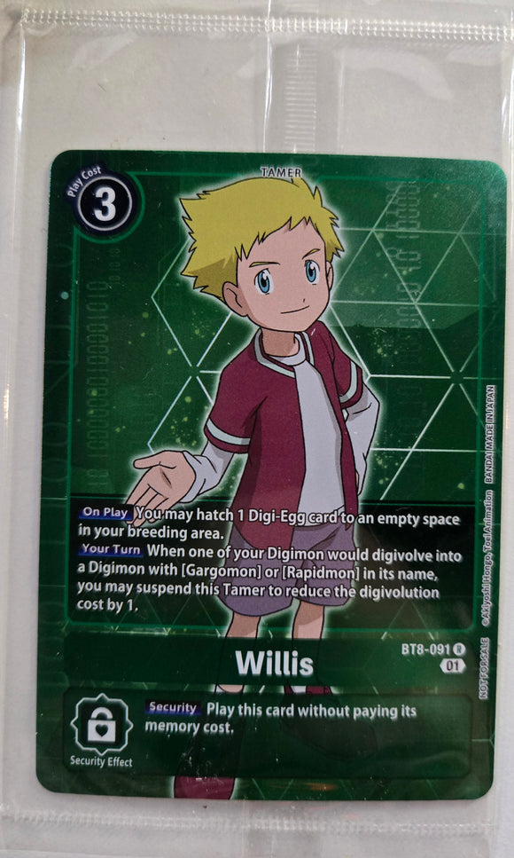 Willis BT8-091 R - Digimon BT8 New Awakening SEALED ALT ART Foil Box Topper Rare