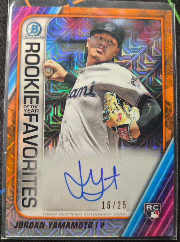 Jordan Yamamoto RC #/25 - 2020 Topps Bowman Chrome Mega Box ROY Favorites Auto ORANGE