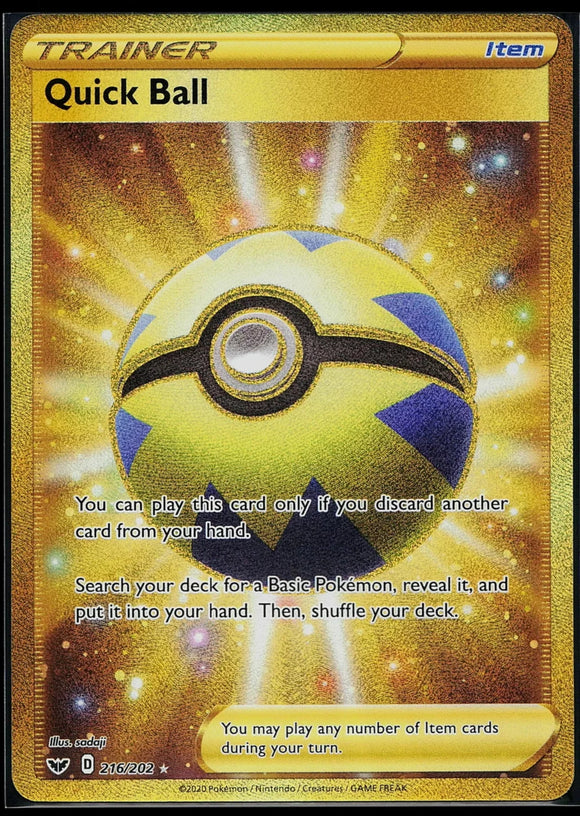 Quick Ball Trainer - Pokemon Sword & Shield FULL ART GOLD Secret Rare #216/202