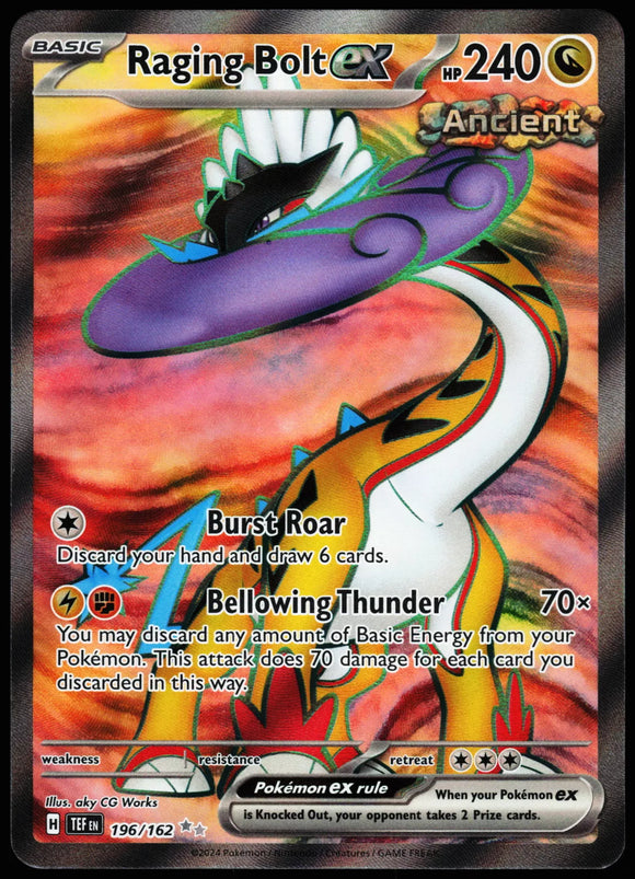 Raging Bolt EX - Pokemon Temporal Forces FULL ART Holo Foil Ultra Rare #196/162