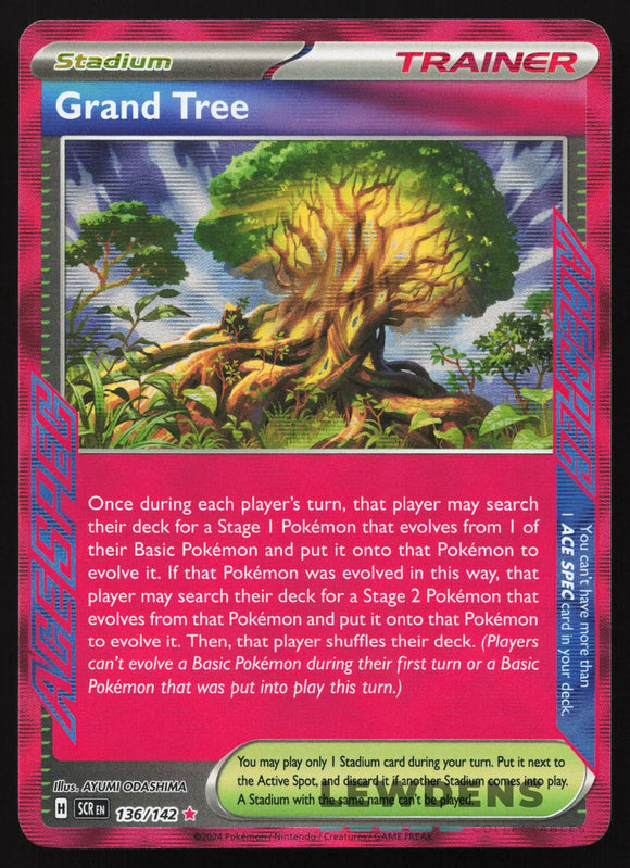 Grand Tree Trainer - Pokemon Stellar Crown Holo Pink ACE SPEC Rare #136/142