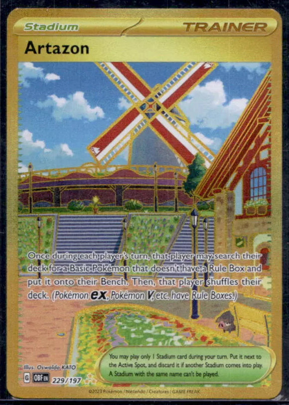 Artazon Trainer - Pokemon Obsidian Flames FULL AR GOLD Holo Hyper Rare #229/197