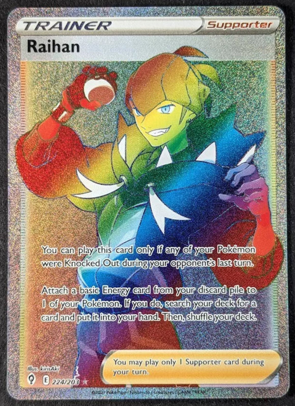 Raihan Trainer - Pokemon Evolving Skies FULL ART RAINBOW Secret Rare #224/203