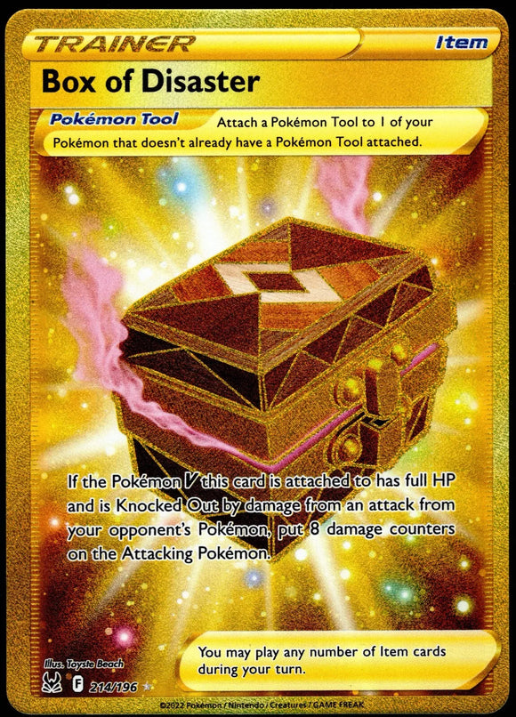 Box of Disaster Trainer - Pokemon Lost Origin FULL ART GOLD Secret Rare #214/196
