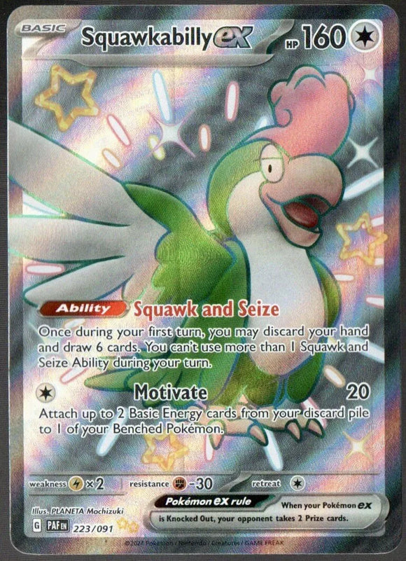 Squawkabilly EX - Pokemon Paldean Fates FULL ART Shiny Ultra Rare #223/091