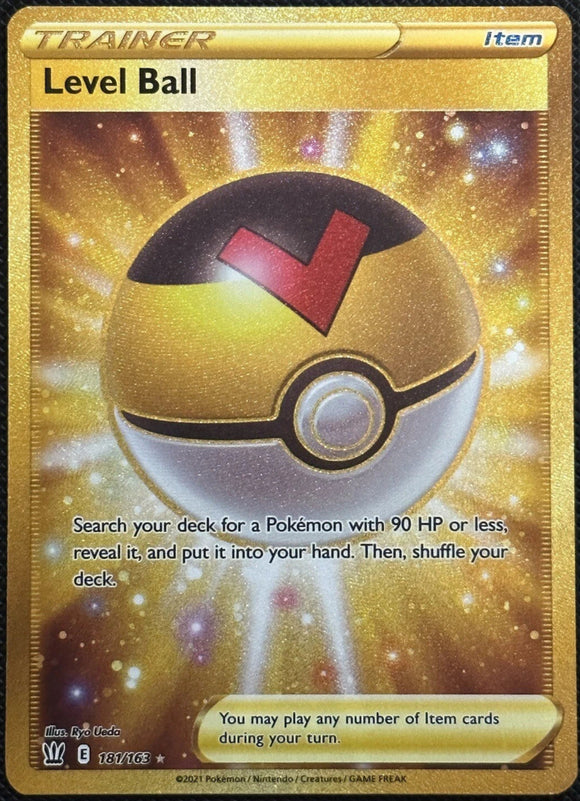 Level Ball Trainer - Pokemon Battle Styles FULL ART GOLD Holo Foil Secret Rare #181/163