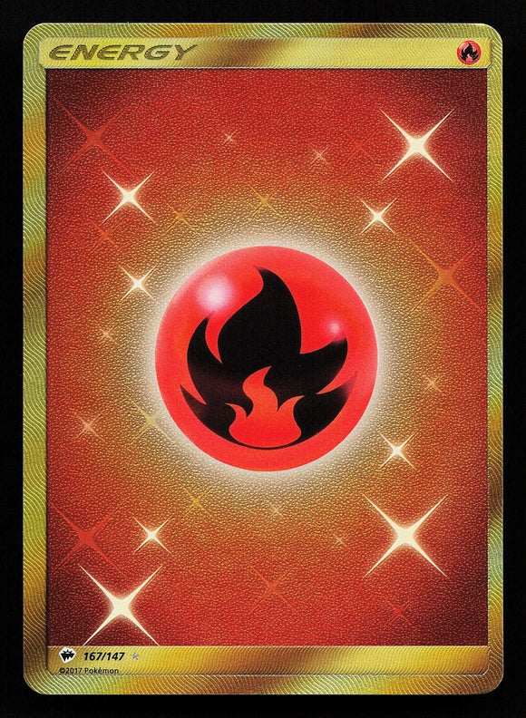 Fire Energy - Pokemon Burning Shadows FULL ART GOLD Holo Hyper Rare #167/147
