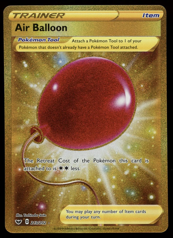 Air Balloon Trainer - Pokemon Sword & Shield Base Set FULL ART GOLD Secret Rare #213/202