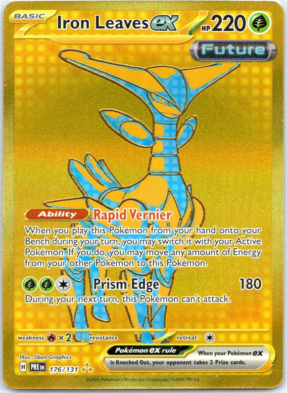 Iron Leaves EX - Pokemon Prismatic Evolutions FULL ART GOLD Holo Hyper Rare #176/131