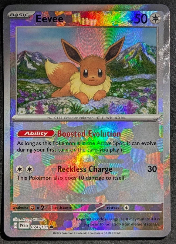 Eevee - Pokemon Prismatic Evolutions MASTER BALL Reverse Holo Common #074/131 (Copy)