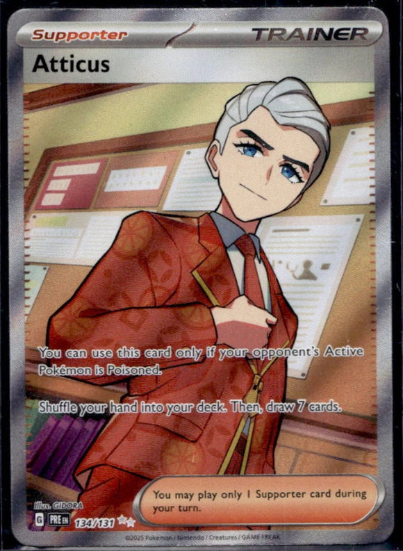 Atticus Trainer - Pokemon Prismatic Evolutions FULL ART Holo Foil Ultra Rare #134/131