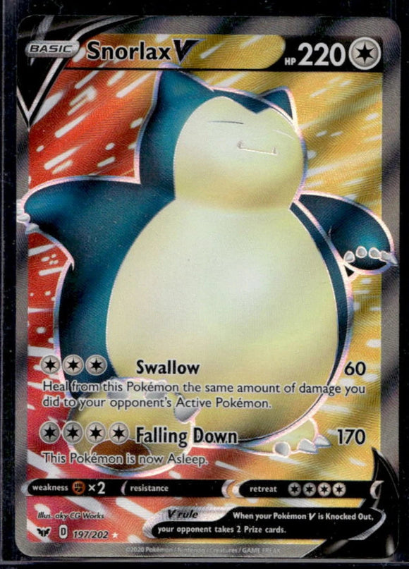 Snorlax V - Pokemon Sword & Shield Base Set FULL ART Holo Foil Ultra Rare #197/202