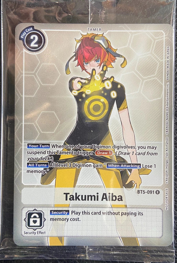 Takumi Aiba BT5-091 R - Digimon BT15 Battle of Omni SEALED Box Topper ALT ART Rare