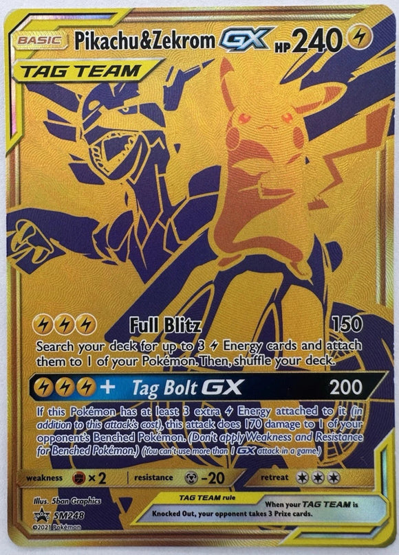 Pikachu & Zekrom GX  - Pokemon SM Black Star Promo FULL ART GOLD Holo Ultra Rare #SM248
