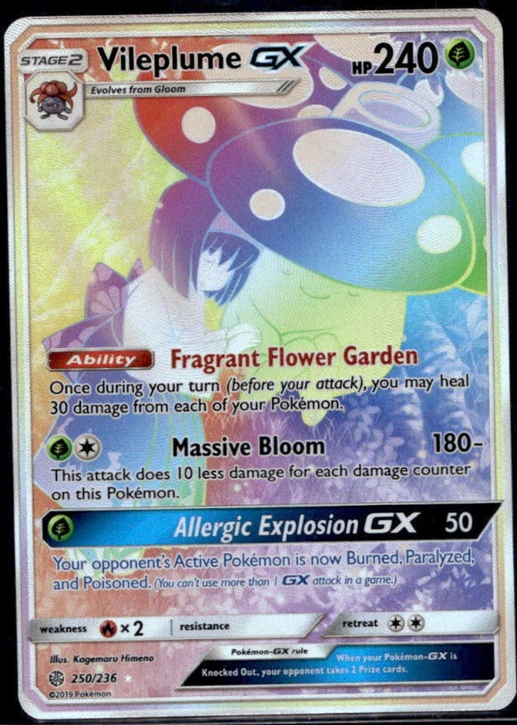 Vileplume GX - Pokemon Cosmic Eclipse Holo Foil Rainbow Secret Rare #250/236