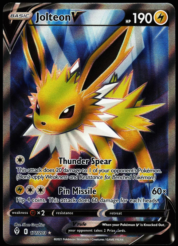 Jolteon V - Pokemon Evolving Skies FULL ART Holo Foil Ultra Rare #177/203