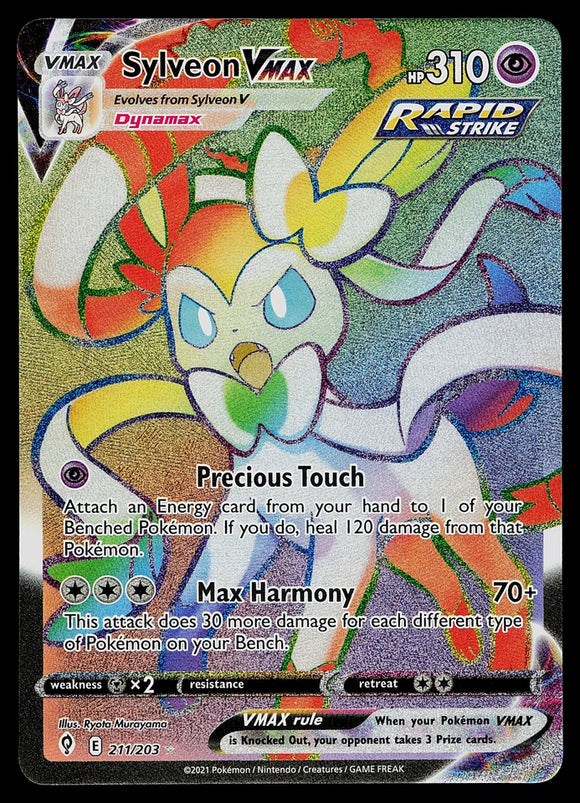 Sylveon VMAX - Pokemon Evolving Skies FULL ART RAINBOW Holo Hyper Rare #211/203