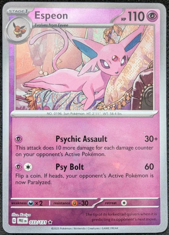 Espeon - Pokemon Prismatic Evolutions POKE BALL Reverse Holo Foil Rare #033/131