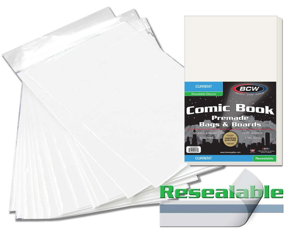 BCW Premade Resealable Current/Modern Comic Bag+Board (50ct)
