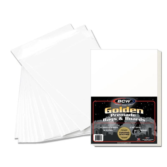 BCW Premade Resealable Golden Comic Bag+Board (50ct)