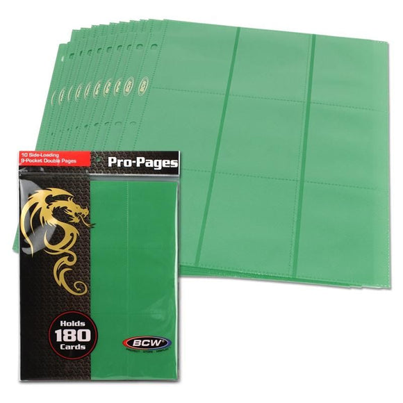 BCW Side-Loading 18-Pocket Pro Pages (10ct) - Green