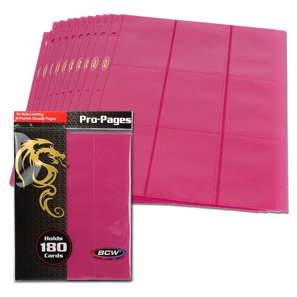 BCW Side-Loading 18-Pocket Pro Pages (10ct) - Pink