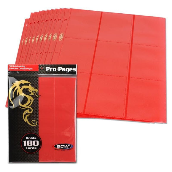 BCW Side-Loading 18-Pocket Pro Pages (10ct) - Red