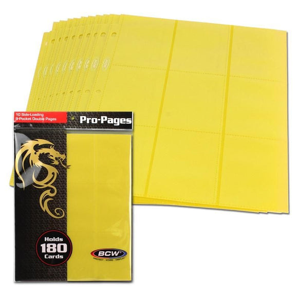 BCW Side-Loading 18-Pocket Pro Pages (10ct) - Yellow