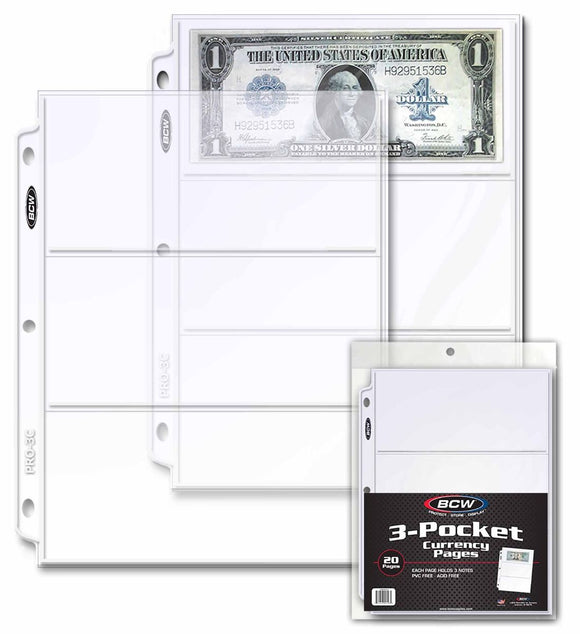 BCW Pro 3-Pocket Currency Pages (20ct)