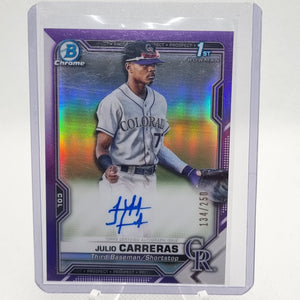 Julio Carreras 134/250 - 2021 Topps Bowman 1st Chrome Prospects Purple Refractor #BCP-161