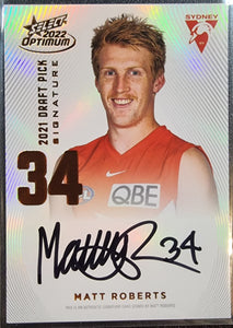 Matt Roberts - 2022 Select AFL Optimum Draft Pick Signature COPPER #107/170