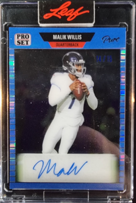Malik Willis #/15 - 2023 Leaf Pro Set Pure Blue Spectrum Auto #89-MW1