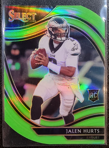 Jalen Hurts RC - 2020 Panini Select Field Level Die Cut Neon Green Prizm #350
