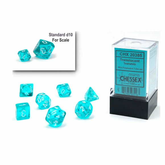 CHX 20385 Translucent Mini-Polyhedral Teal/White 7-Die Set
