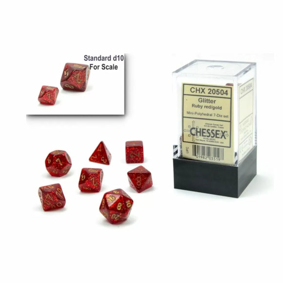 CHX 20504 Glitter Mini-Polyhedral Ruby Red/Gold 7-Die Set