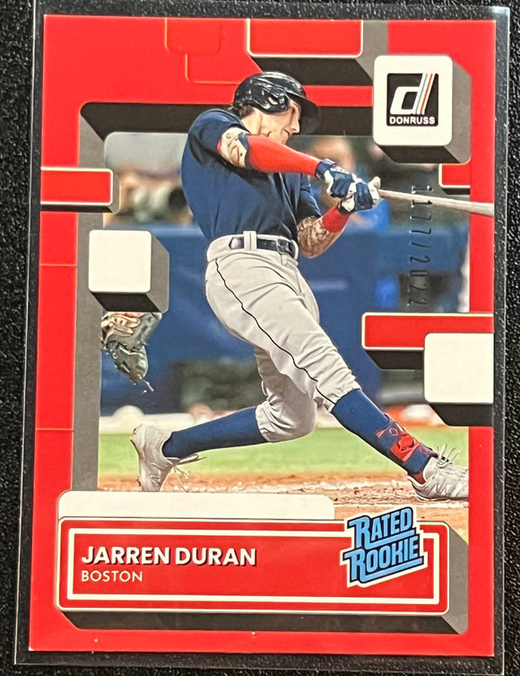 Jarren Duran RC - 2022 Panini Donruss Baseball RATED ROOKIE RED PARALLEL No. 40 #1177/2022