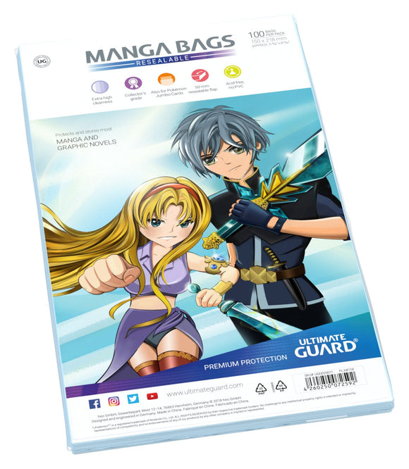 Ultimate Guard Regular Comic Bags - 100 Pack Acid-Free Polypropylene Bags For Comic Protection