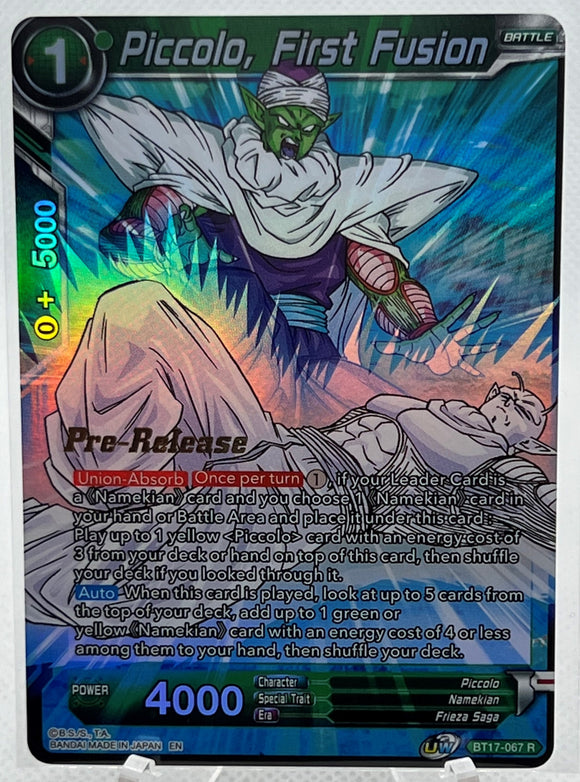 Piccolo, First Fusion - Dragon Ball Super Ultimate Squad Pre-Release Rare Foil Promo #BT17-067 R